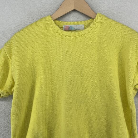 FP BEACH Sweater L FREE PEOPLE Ribbed Boxy Cuff Short Sleeve Cotton Yellow - Picture 4 of 14